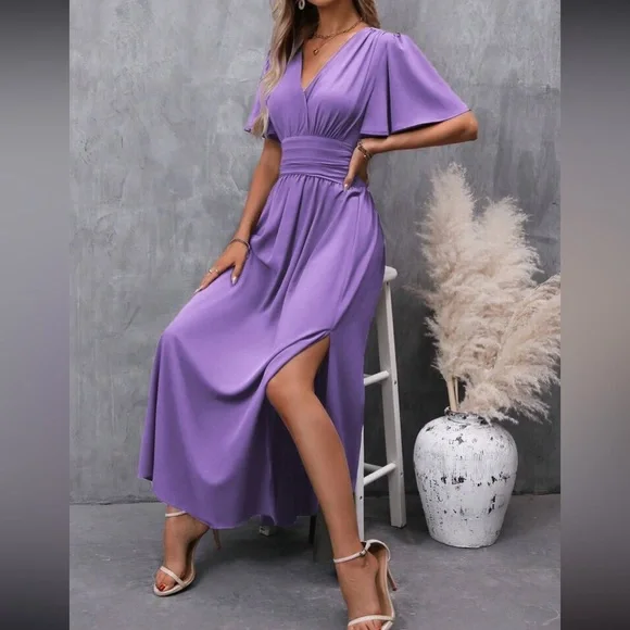Boho butterfly sleeve slit thigh maxi dress